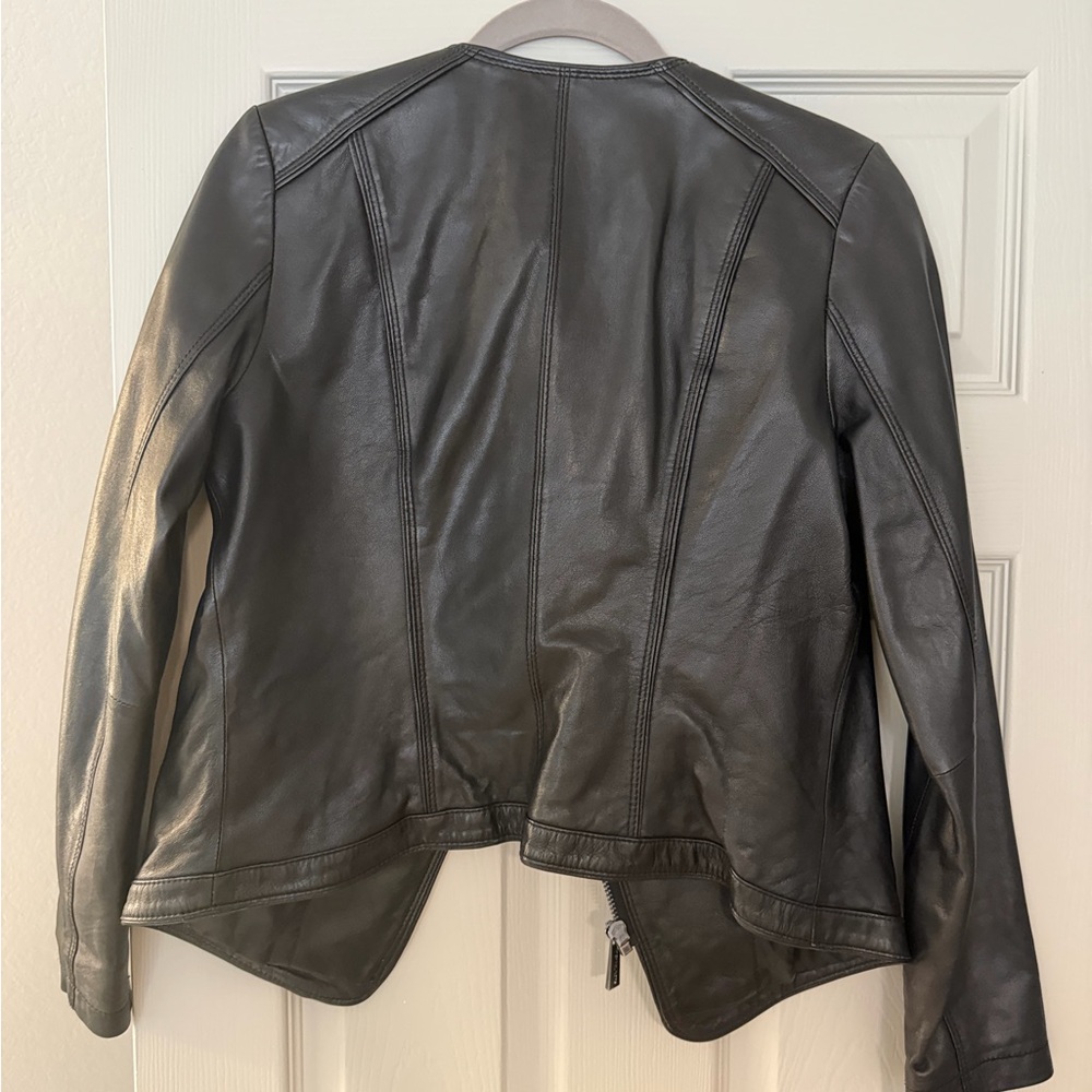 Michael Kors Black Leather Asymmetrical Zip Jacket - Picture 3 of 5